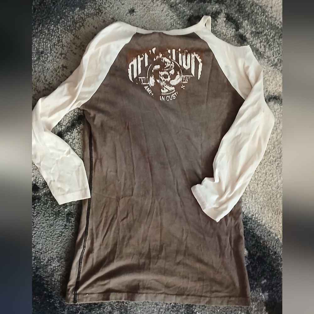 American Fighter Women's Graphic Raglan Top - Black and Gray - Picture 5 of 10
